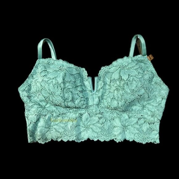 Victorias Secret Pink Floral lace Padded Long bralette bra crop Sage XLarge - Picture 2 of 4